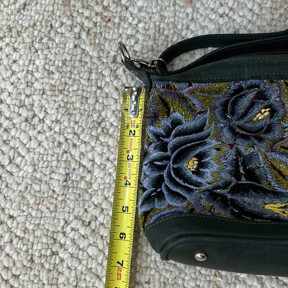 Handmade Leather Guatemalan Huipil Handbag - TEAL Leather crossbody - Picture 9 of 9